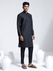 Men's Black Cotton Silk Kurta And Pyjama Set