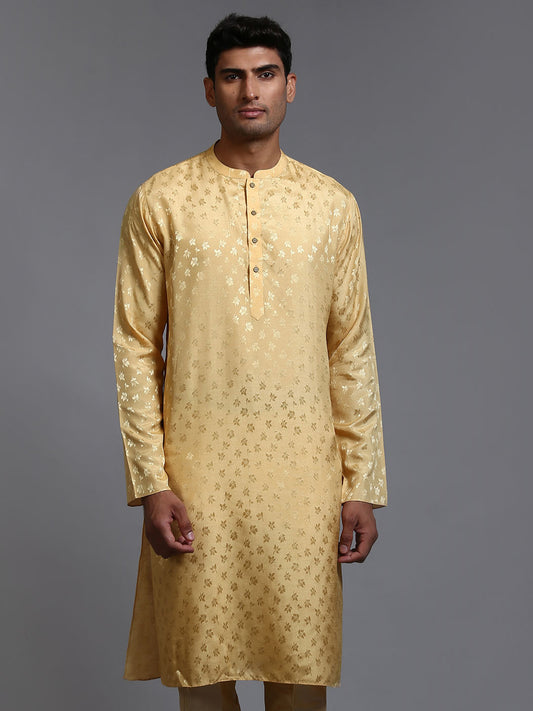 Men's Yellow Silk Blend Kurta