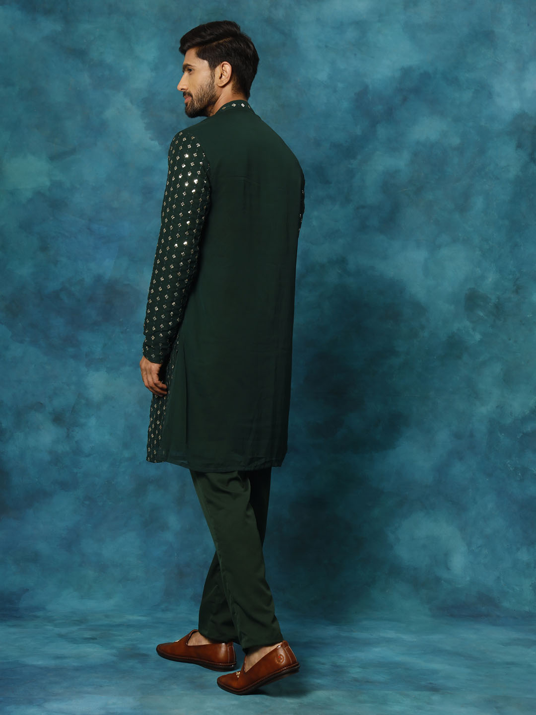 Men's Green Georgette Kurta Pyjama Set