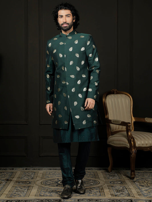 Men's Green Viscose Sherwani Set