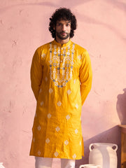 Men's Yellow Moonga Silk Kurta