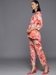 Women Rust Abstract Printed Top Paired With Tonal Printed Bottom