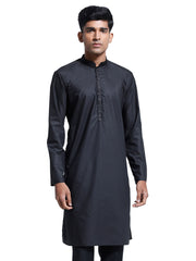 Men's Black Cotton Silk Kurta