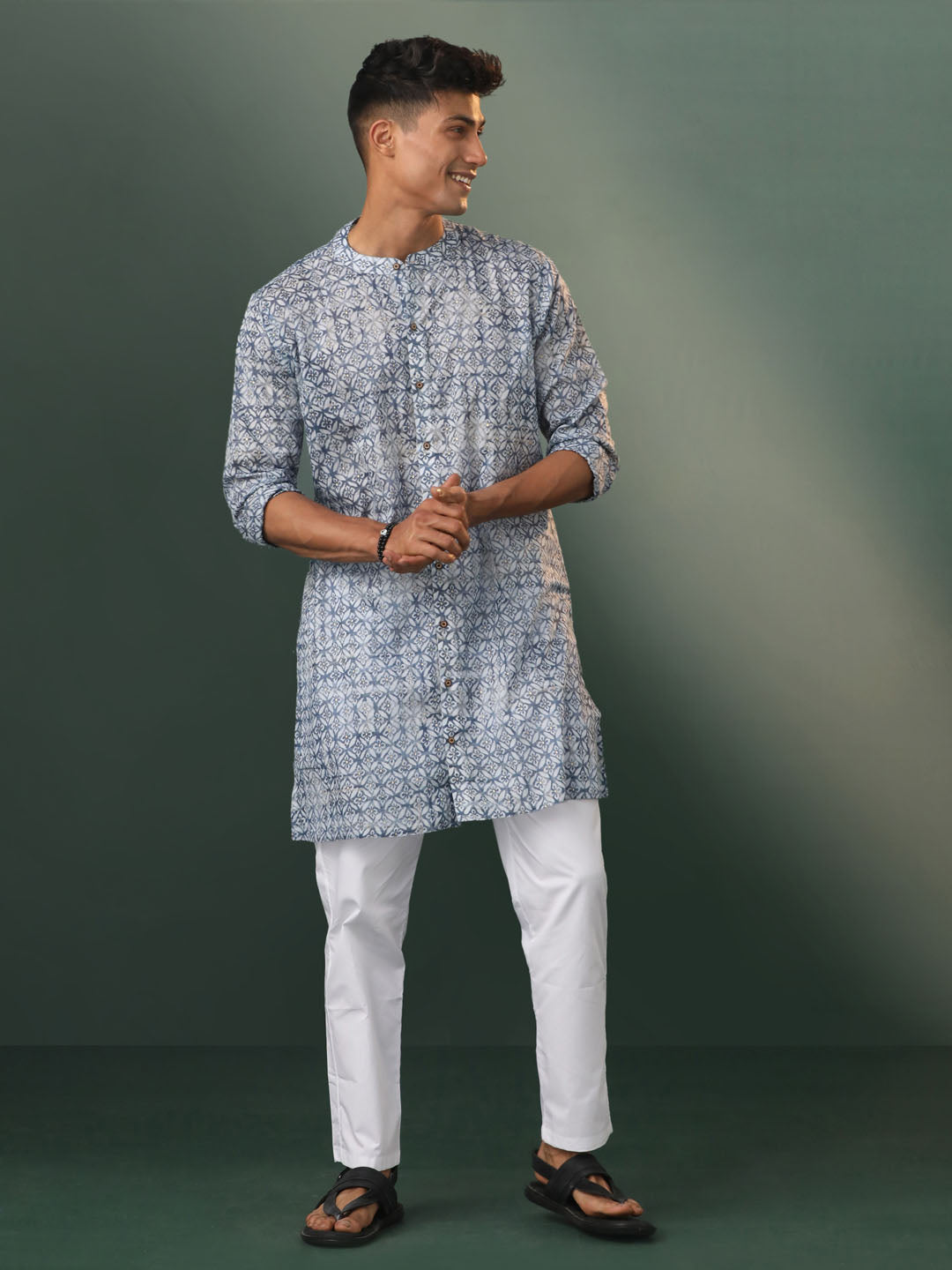 Men's Blue Cotton Kurta