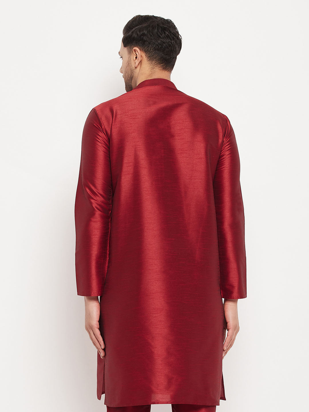 Men's Maroon Silk Blend Kurta