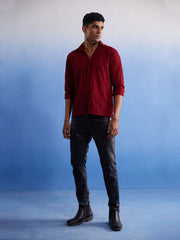 Men's Maroon Georgette Ethnic Shirt