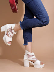 Shoetopia White Platform Peep Toes with Buckles