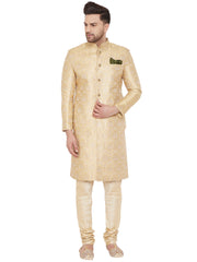 Men's Gold Beige Silk Blend Sherwani Set