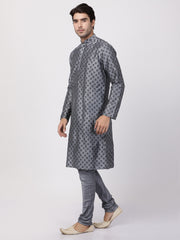 Men Grey Cotton Blend Kurta Pyjama Set