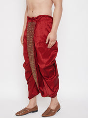 Men's Maroon Embroidred Dhoti