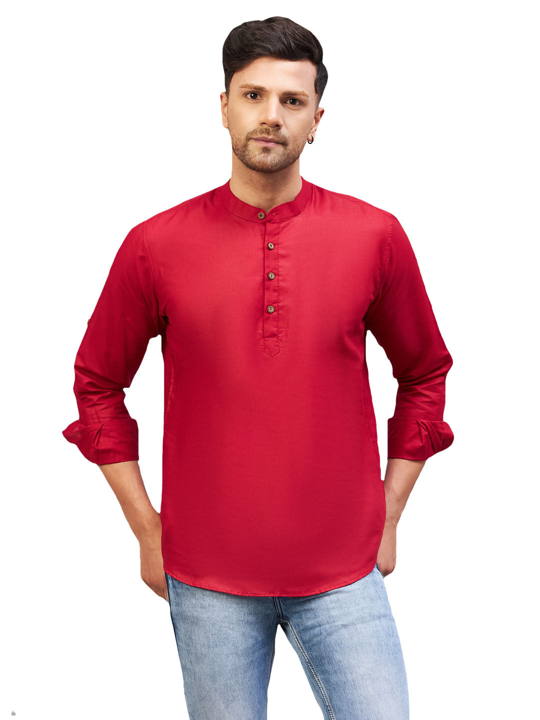 Men's Maroon Cotton Blend Kurta