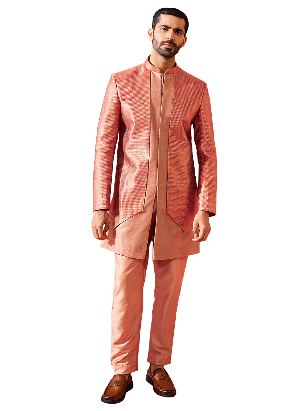 Men's Rust Silk Blend Sherwani Set