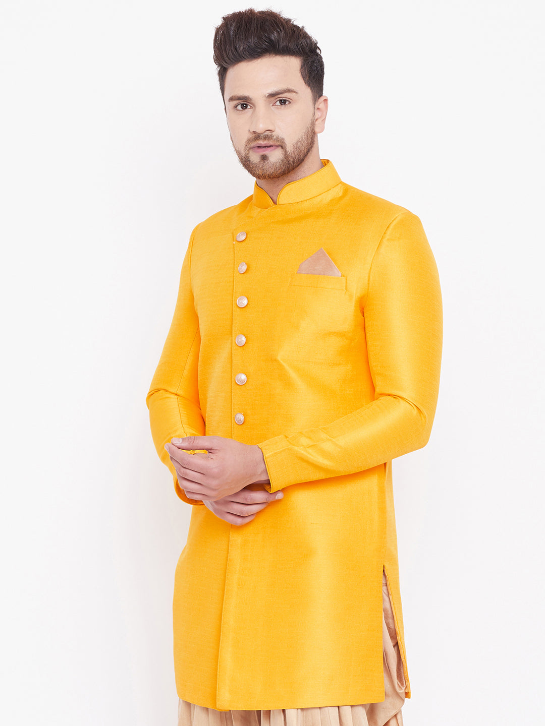 Men's Mustard Silk Blend Sherwani Only Top