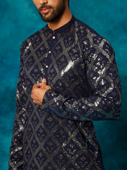 Men's Navy Blue Georgette Kurta Pyjama Set