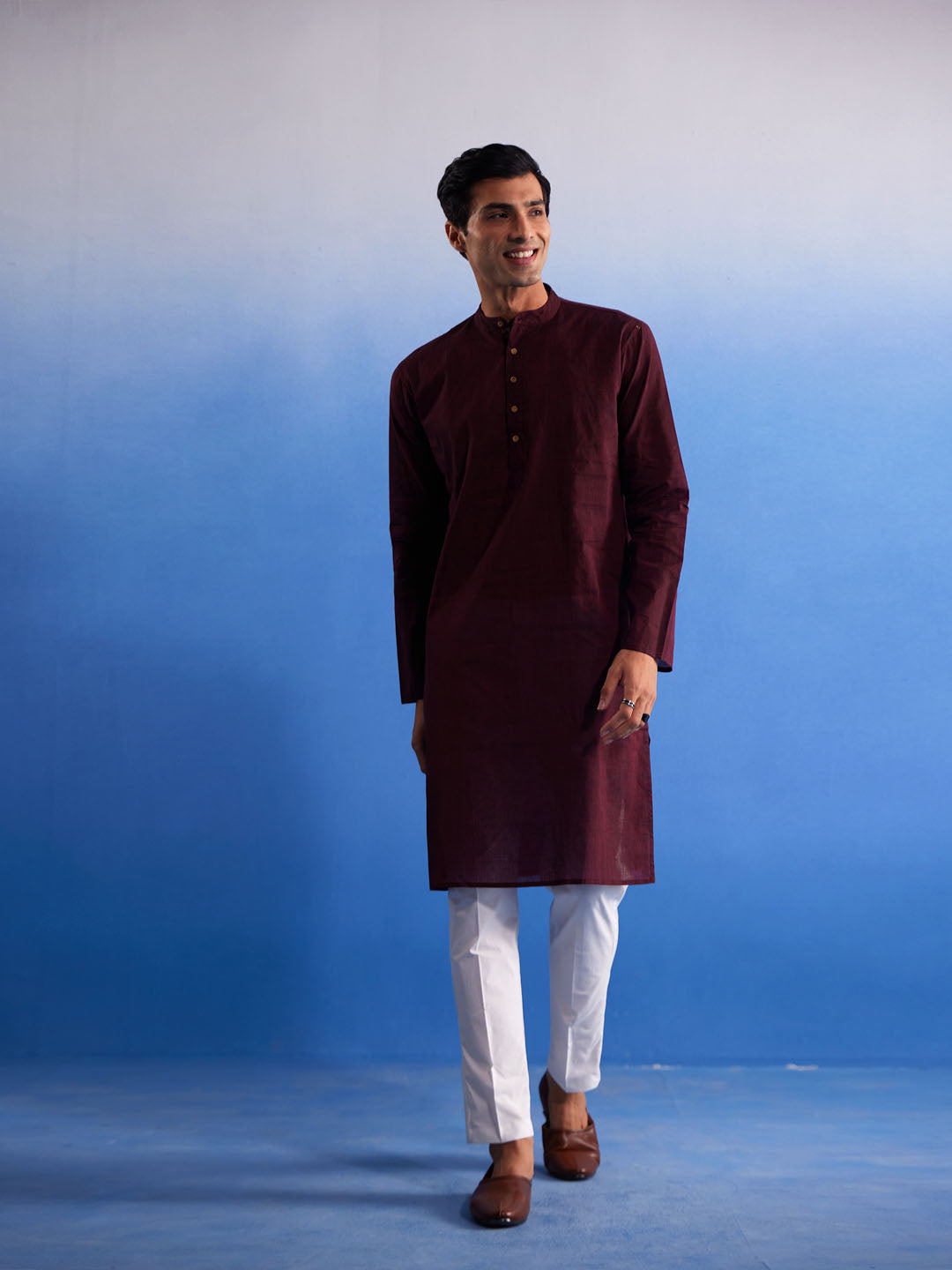 Men's Maroon Pure Cotton Kurta