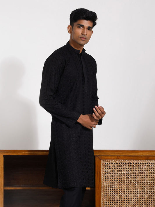 Men's Black Cotton Kurta