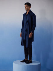 Men's Navy Blue Net Kurta, Pyjama & Dupatta Set