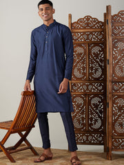 Men's Navy Blue Viscose Kurta