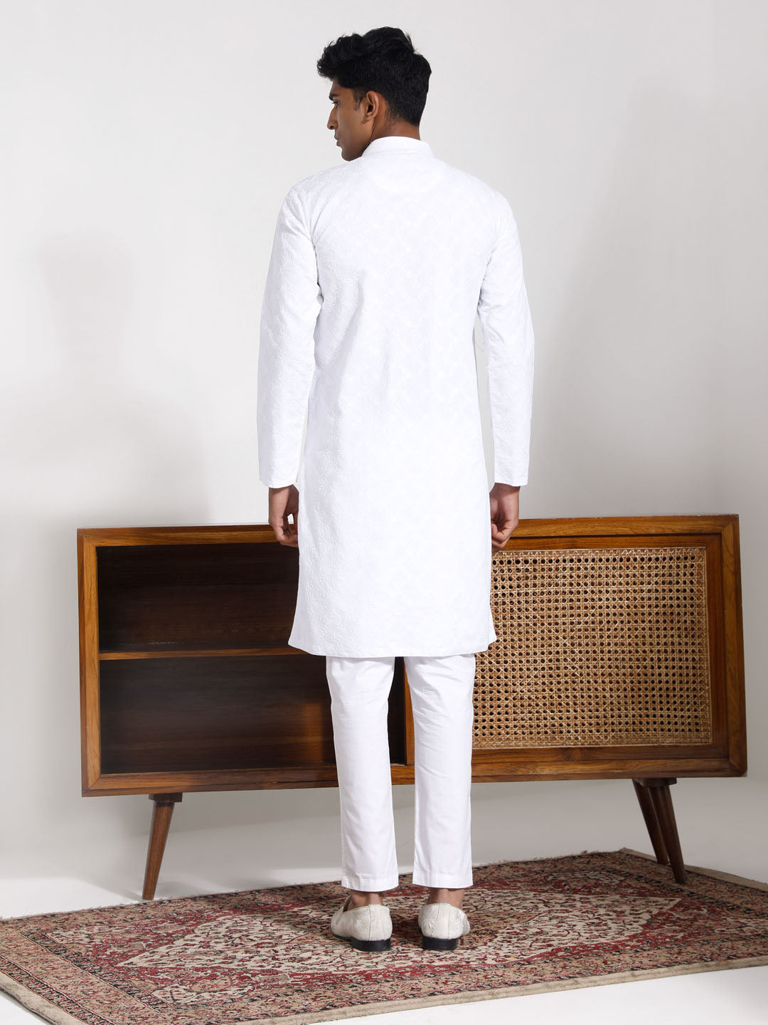 Men's White Cotton Kurta Pyjama Set