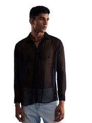 Men's Black Georgette Ethnic Shirt