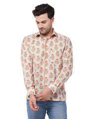 Men's Multicolor-Base-Beige Muslin Ethnic Shirt