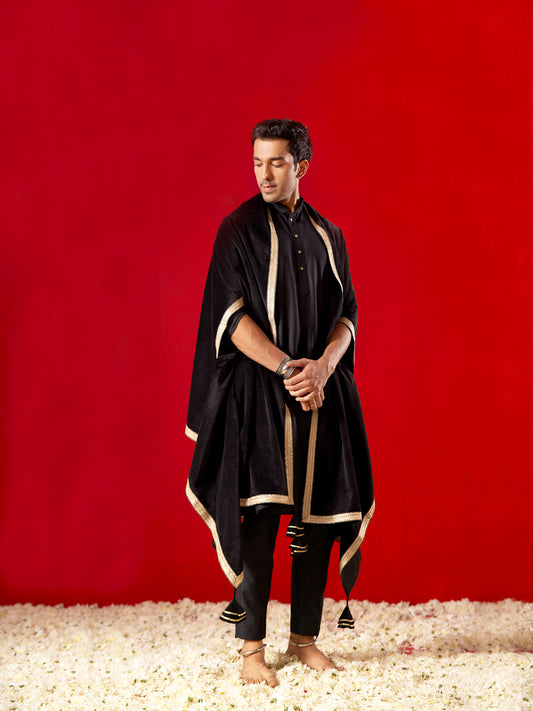 Men's Black Viscose Kurta, Pyjama & Dupatta Set