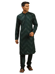 Men's Green Georgette Kurta Pyjama Set