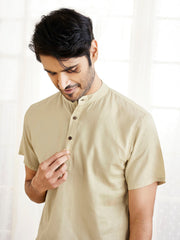 Men's Beige Cotton Short Kurta