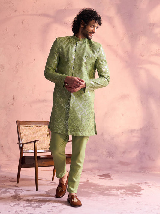 Men's Mint Green Georgette Sherwani Set