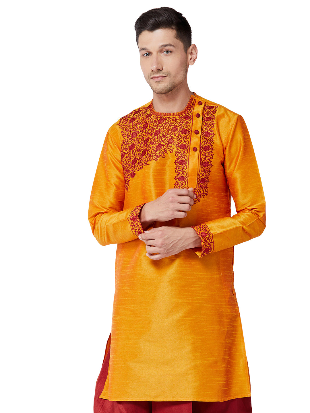 Men's Orange Silk Blend Kurta