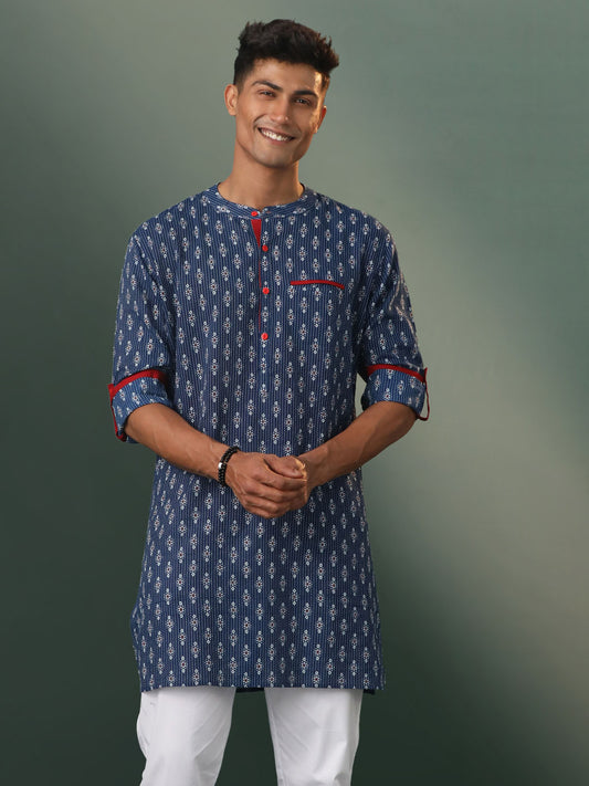 Men's Navy Blue Cotton Kurta