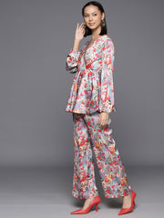 Kalini Women Multi Colour Floral Printed Top Paired With Tonal Printed Bottom