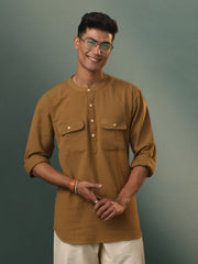 Men's Beige Cotton Short Kurta