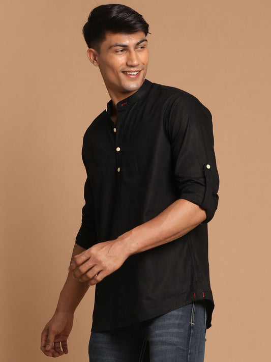 Men's Black Cotton Blend Short Kurta