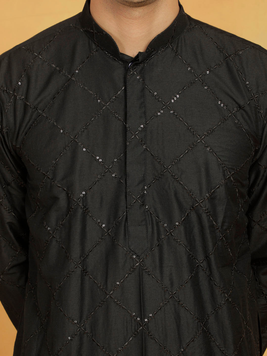 Men's Black Viscose Kurta And Pyjama Set