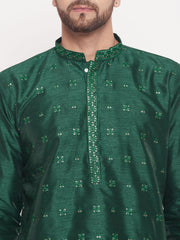 Men Green Silk Blend Kurta