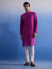 Men's Purple And White Pure Cotton Kurta Pyjama Set