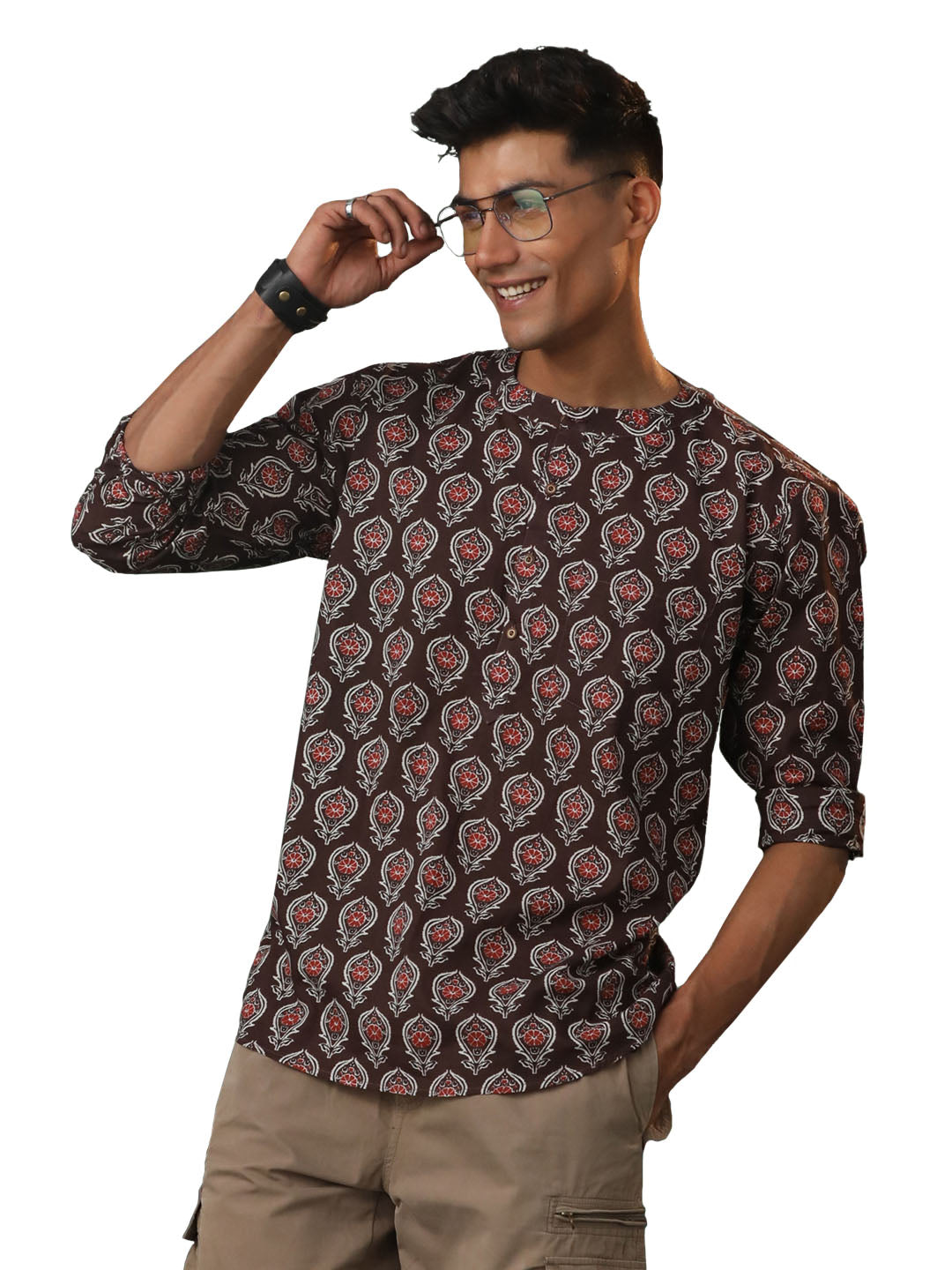 Men's Coffee Cotton Short Kurta