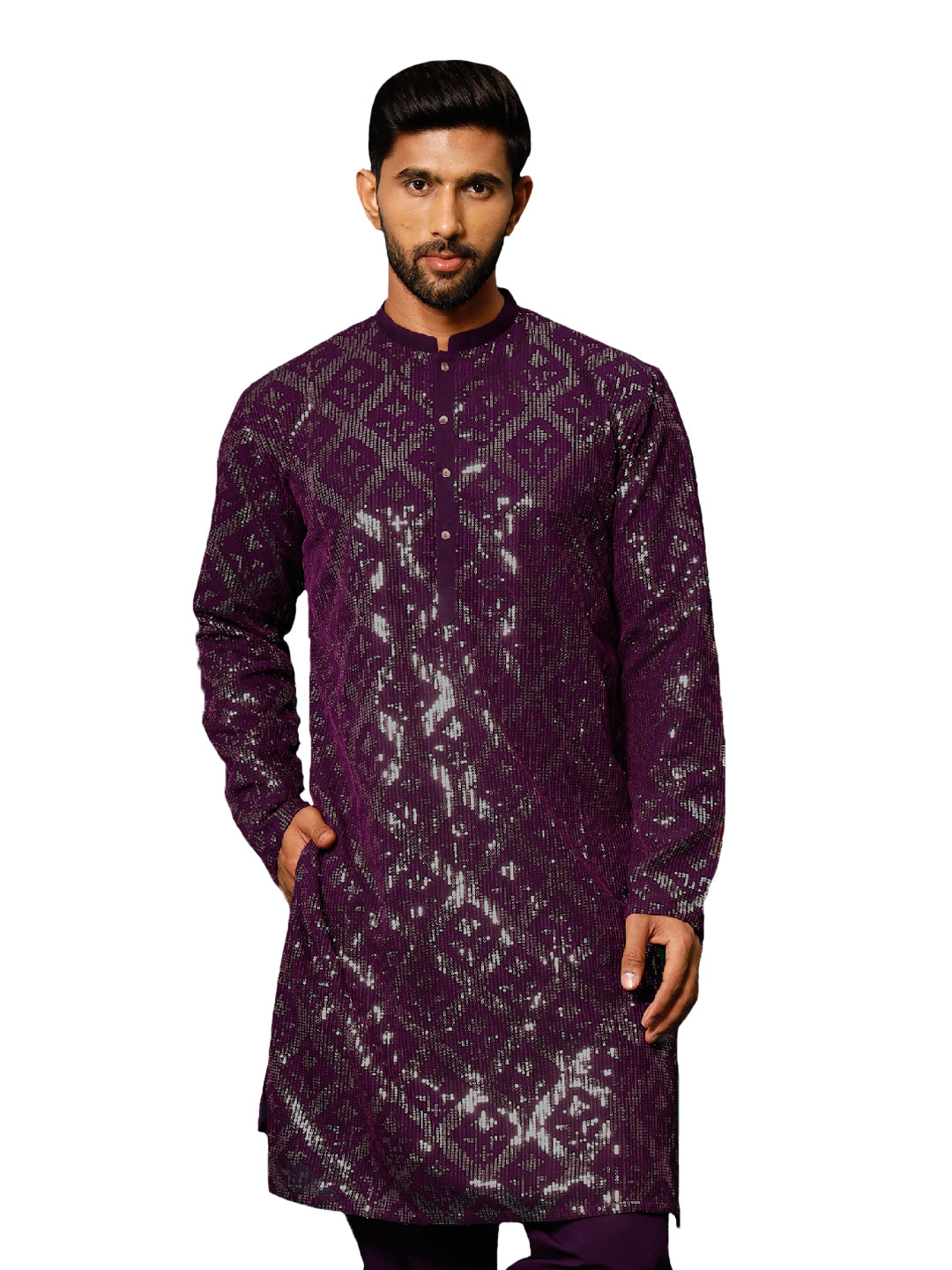 Men's Purple Georgette Kurta