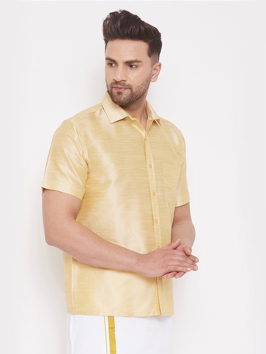 Men's Gold Silk Blend Ethnic Shirt