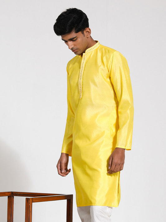 Men's Yellow Silk Blend Kurta