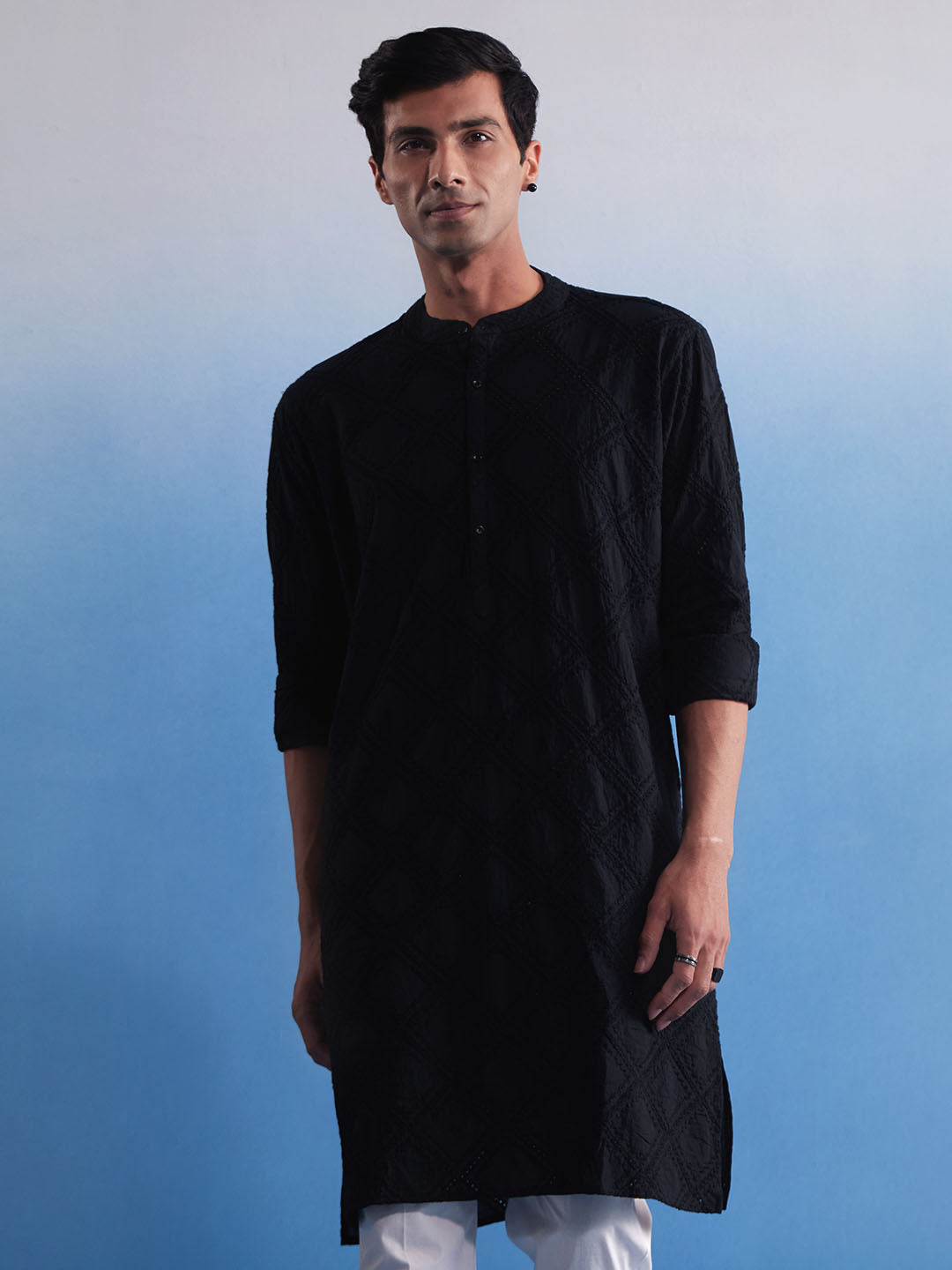 Men's Black Cotton Kurta