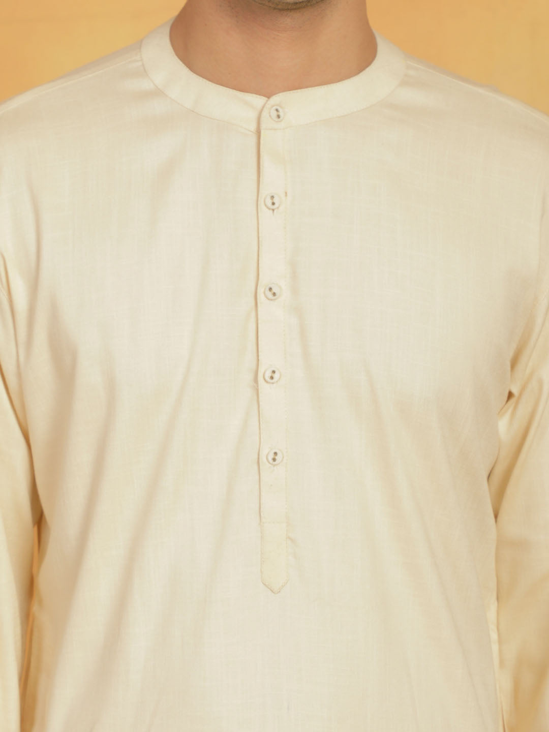 Men's Cream Linen Cotton Kurta And Pyjama Set