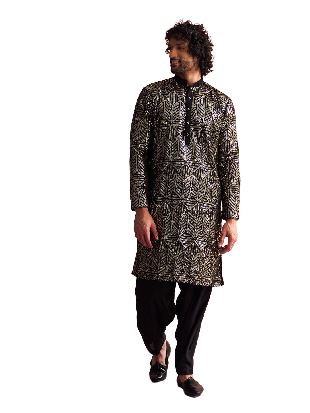 Men's Black Georgette Kurta and Patiala Set