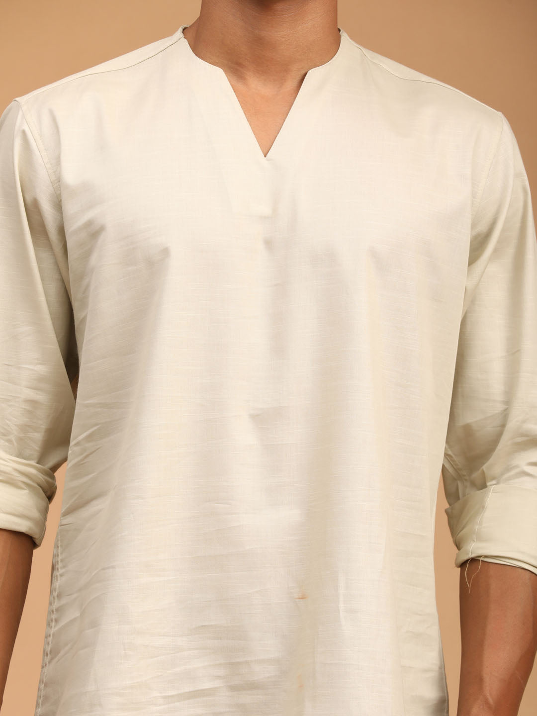 Men's Cream Cotton Blend Short Kurta