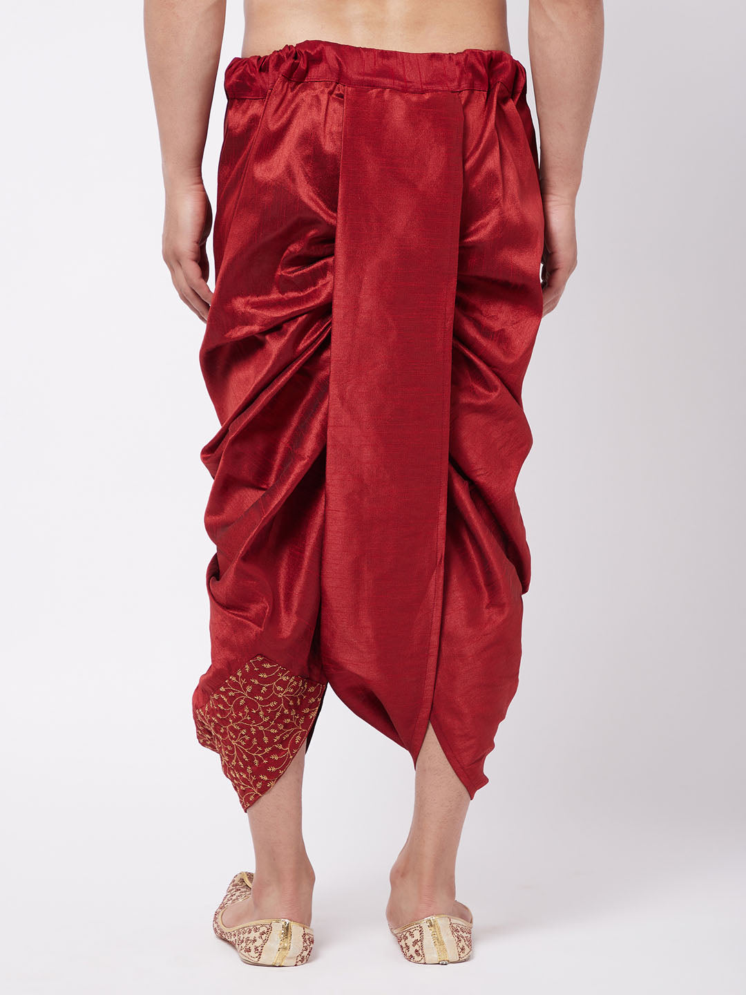 Men's Maroon Silk Blend Embroidered Dhoti