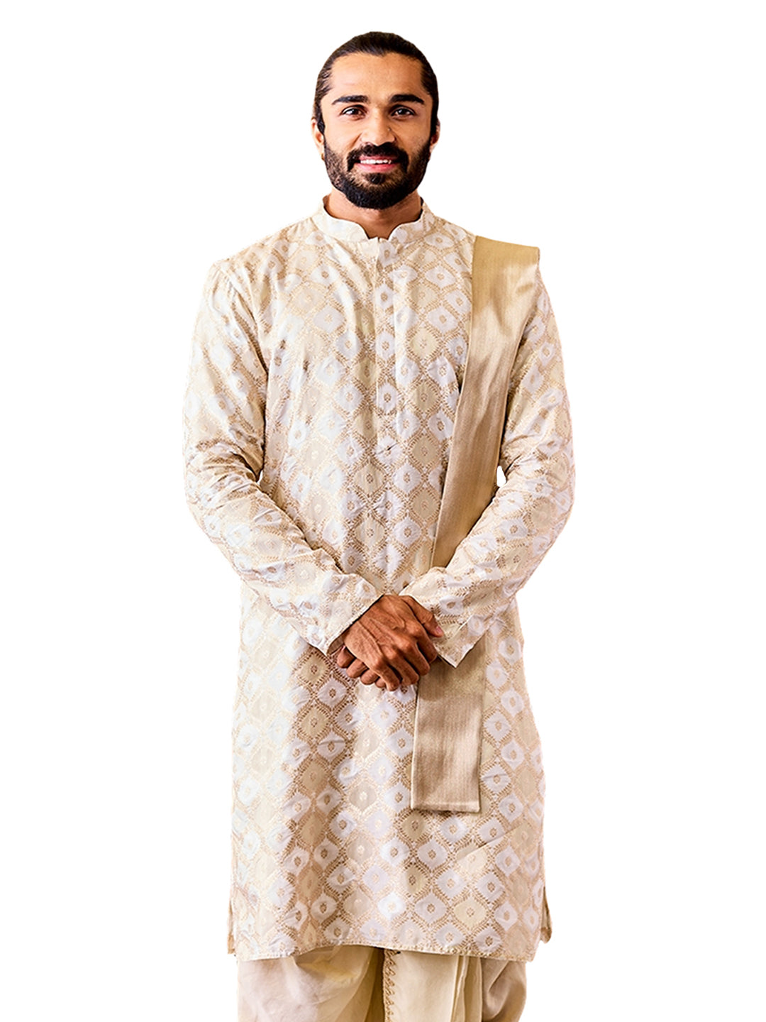 Men's Cream Tissue Benarasi Jacquard Kurta