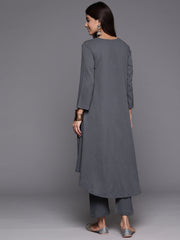 Women Grey Empire Gathered Details A-Line Tunic Paired With Tonal Bottom