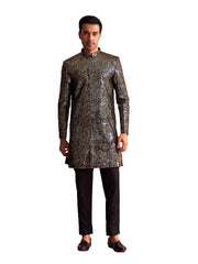 Men's Black Georgette Sherwani Set