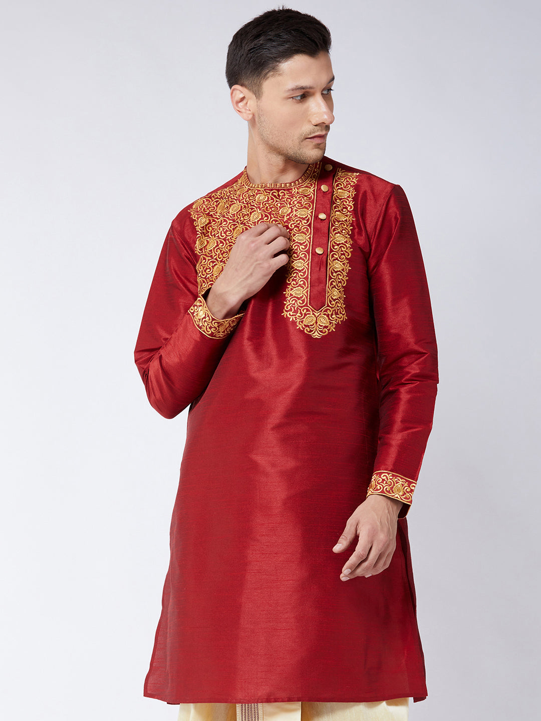 Men's Maroon Silk Blend Kurta